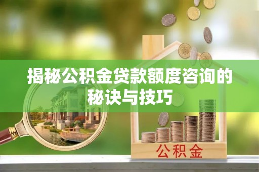 田林揭秘公积金贷款额度咨询的秘诀与技巧